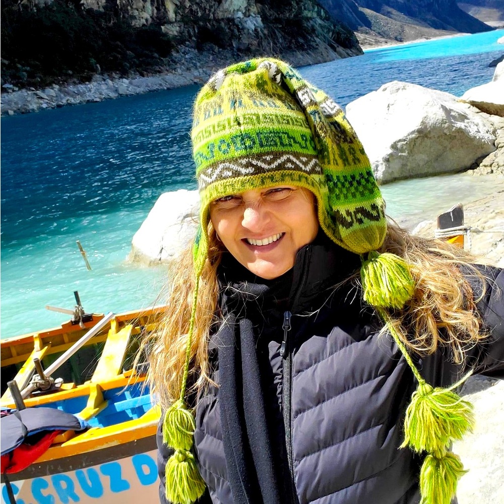 Handmade poncho colorful hat from Peru.